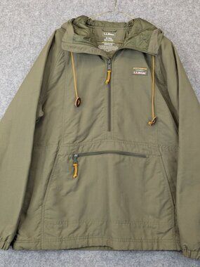L.L. Bean Olive Green Pullover Rain Anorak with Yellow Accents
